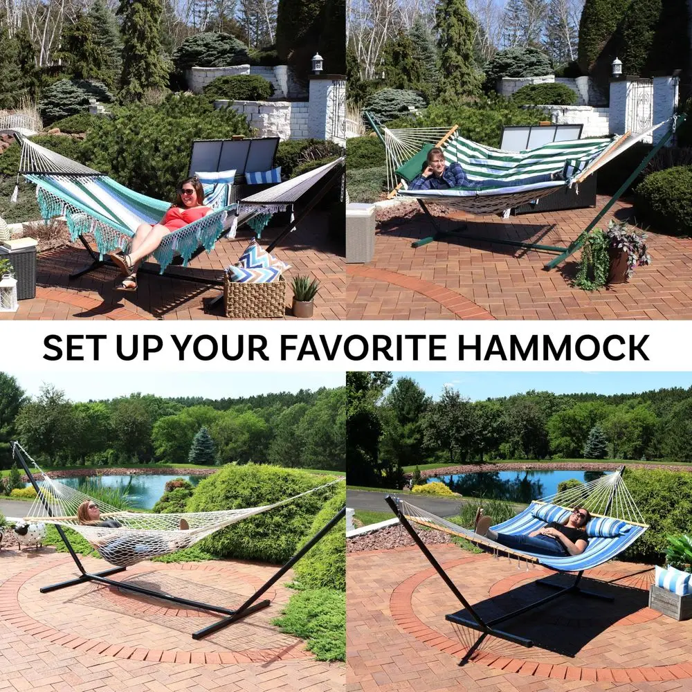 Double Hammock Stand for Outside 400Pound Capacity Indoor Outdoor Hammock Frame Black PowderCoated Finish 15Foot