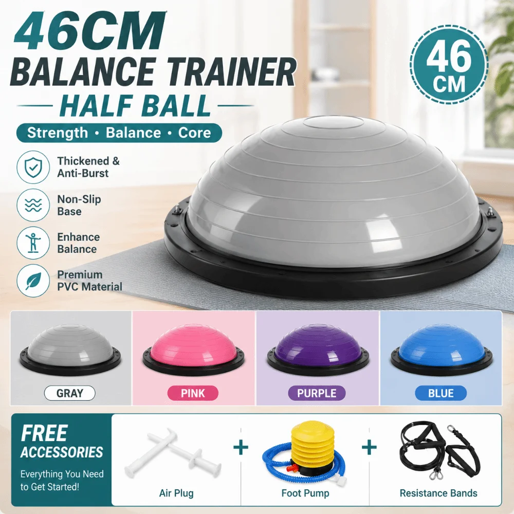 46cm Bosu Ball Anti-burst Half-Sphere Yoga Ball Exercise Ball Non Slip Thickened Pilates Ball Stability Ball Home Fitness