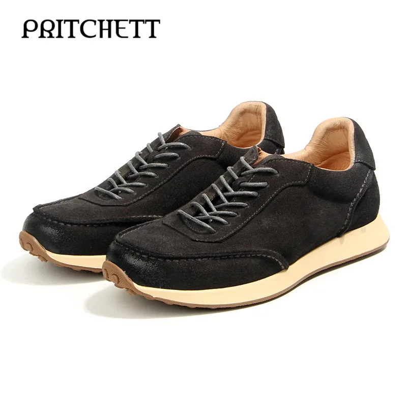 Suede Distressed Lace-Up Casual Shoes Genuine Leather Lace-Up Comfortable Sneakers Daily Casual Simple Men's Shoes