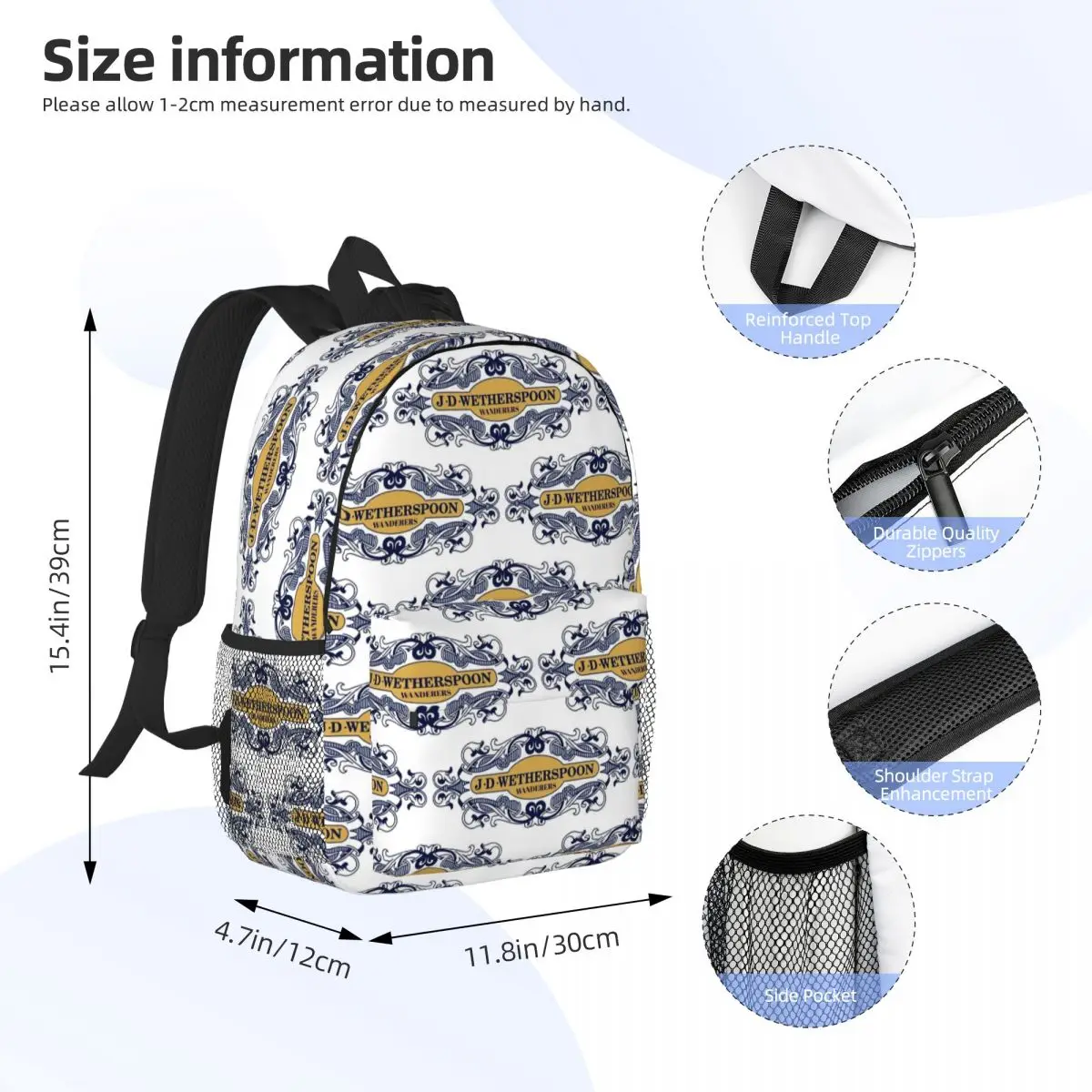 Wetherspoon Wanderers Shirt Backpack Student Boys Girls BookBag Men Women School Bag Laptop Shoulder Bags