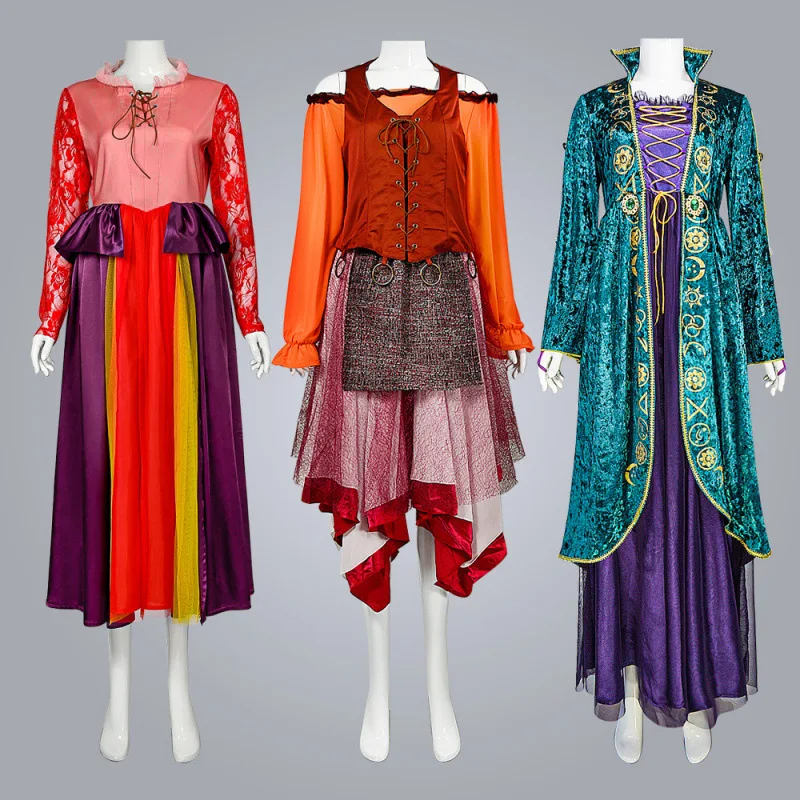 Movie Sanderson Sisters Cosplay Costume Witch Outfits Halloween Carnival Party Hocus Pocus Cosplay Fancy Dress Party Gown Outfit