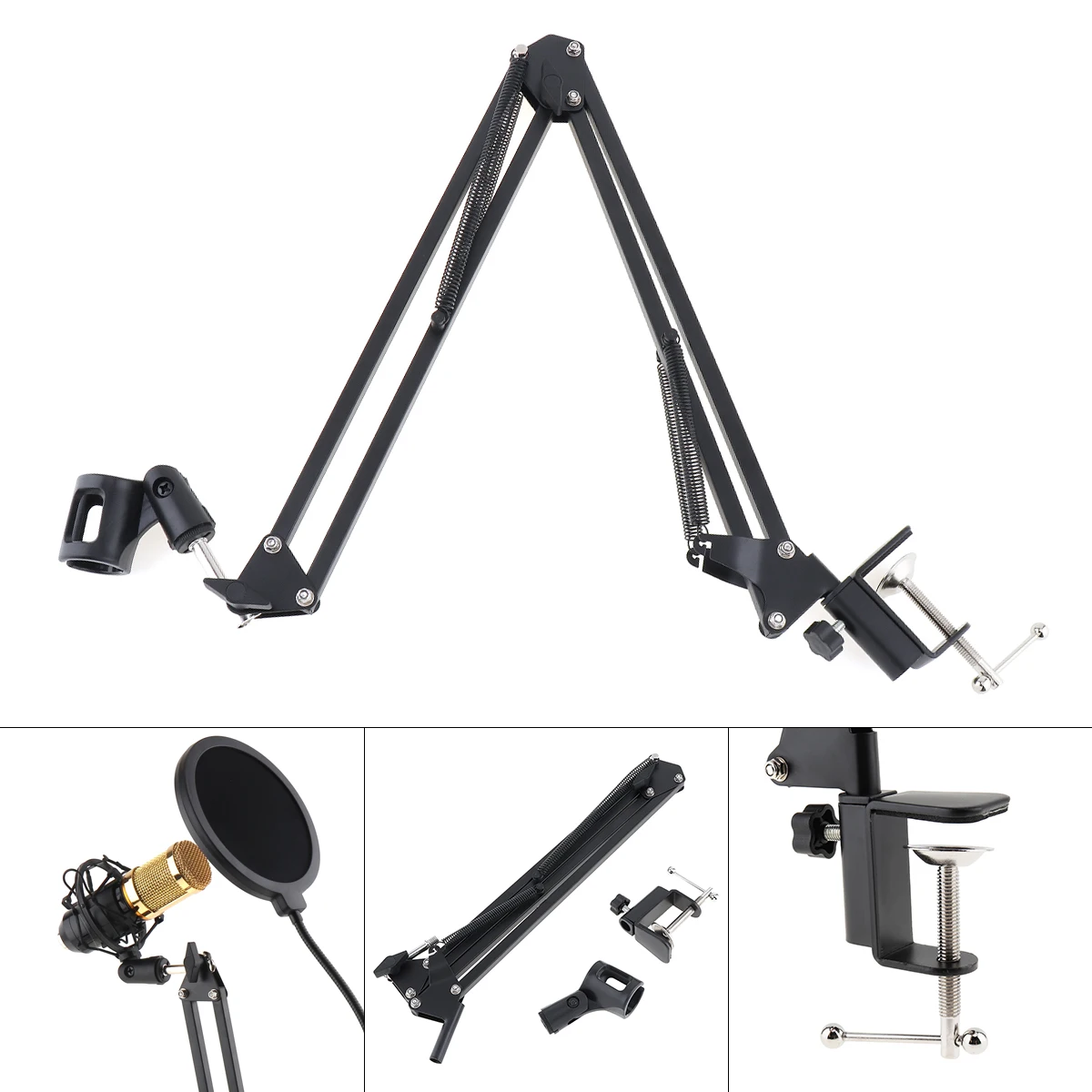 

Black NB-35 Microphone Scissor Arm Stand Mic Clip Holder with Desktop Alloy Base Clamp for KTV / Studio Recording Live Broadcast