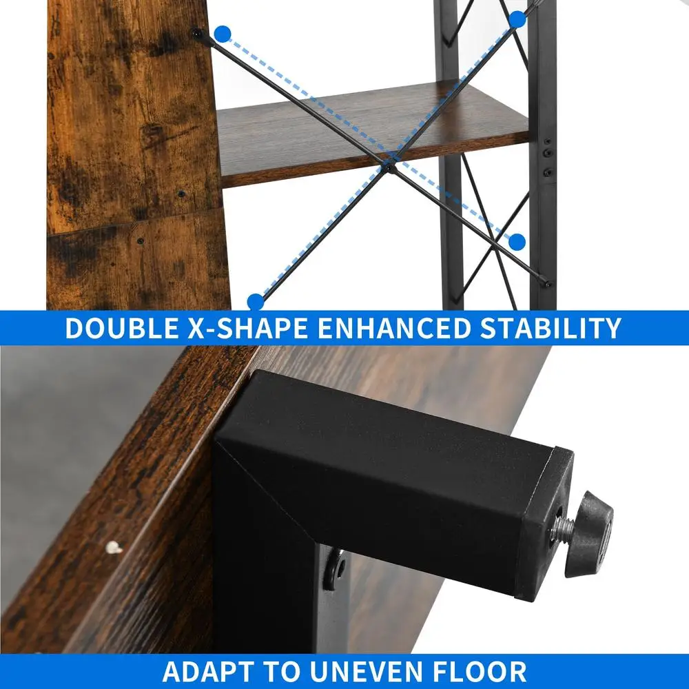 Industrial 5 Tier Tall Bookshelf Tree Shaped Bookcase Wide Display Organizer Home Office Living Room Book Storage Unit