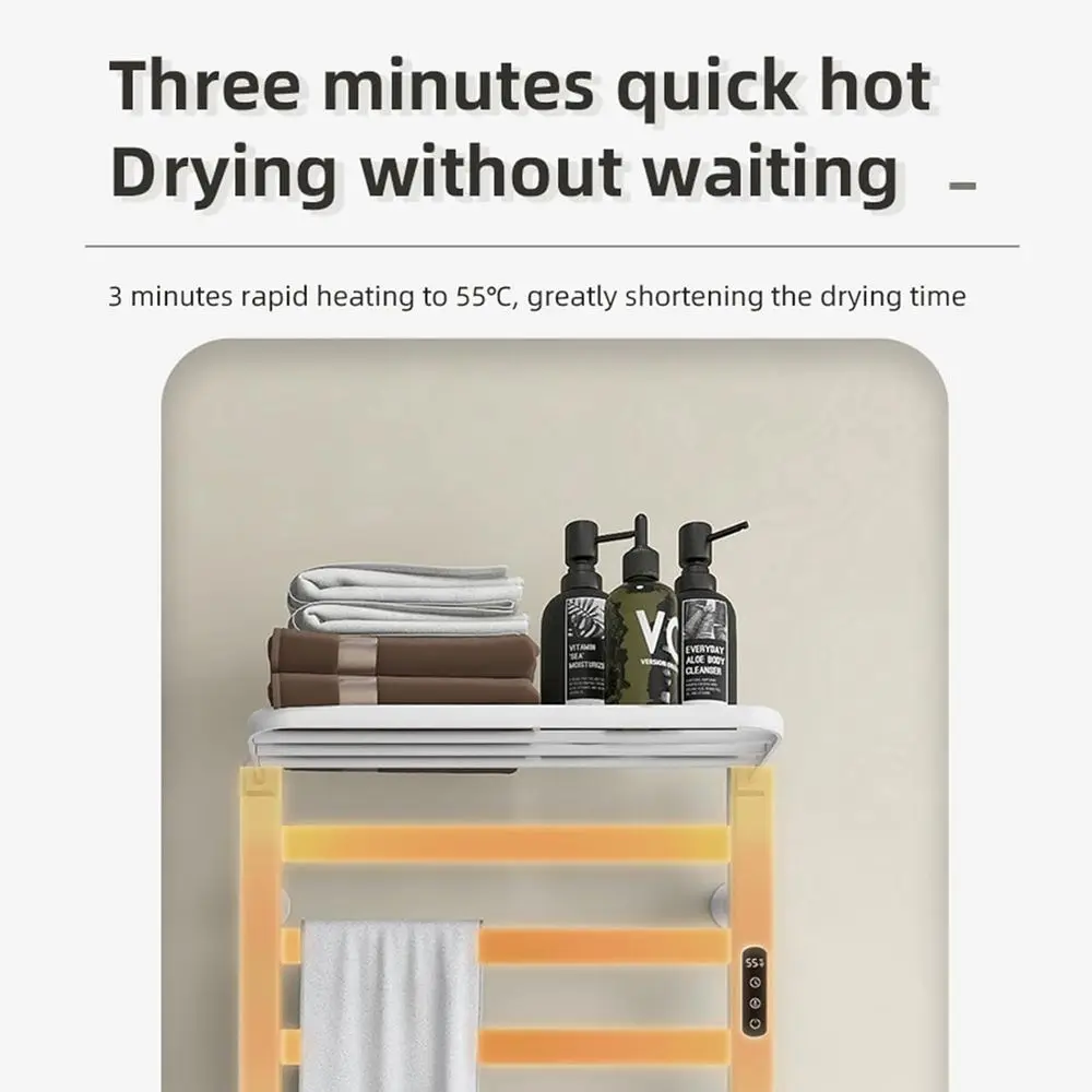 스마트 전기 타월 랙, 가정용 타월 바 가열 건조 랙, 접이식 보관 랙, 타이머, 온도 조절 기능 포함