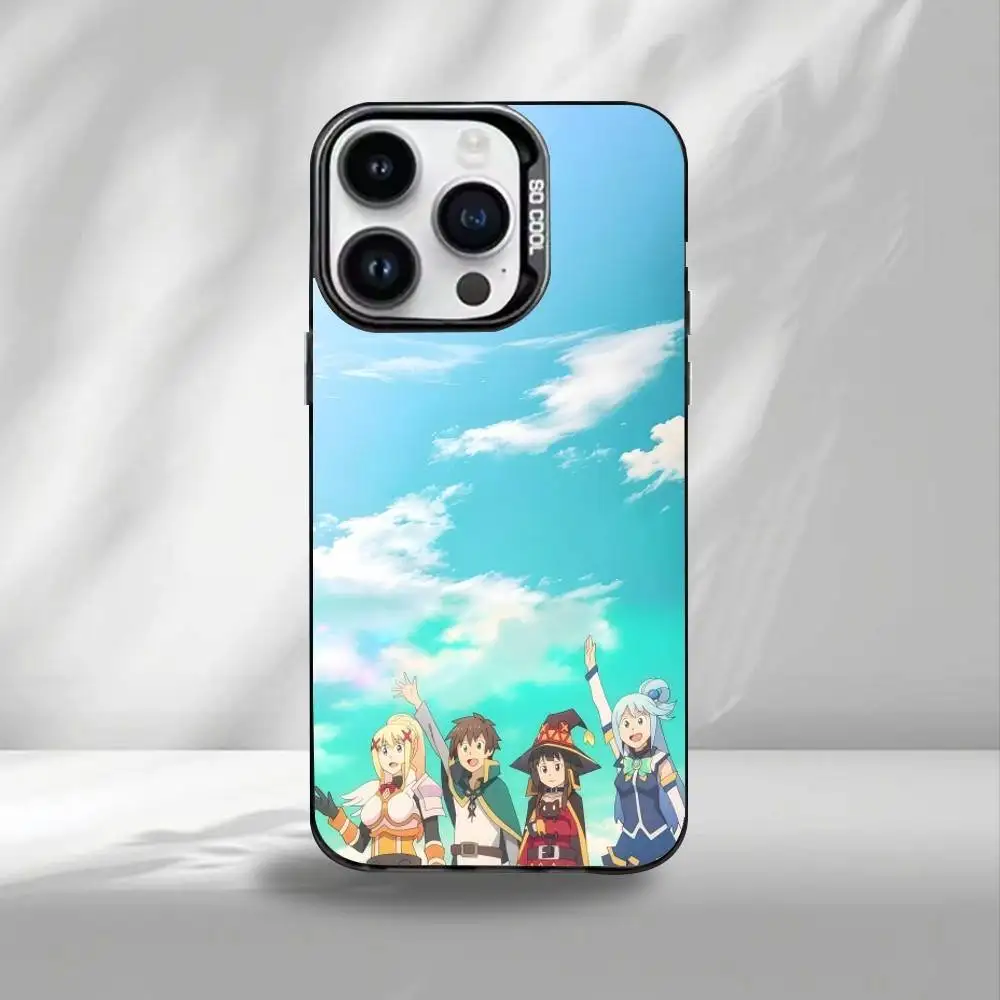 Konosuba Anime Handyhülle für iPhone17,16,15,14,13,12,11 Plus, Pro Max Schwarz Bunte Silber Handyhülle Funda Cover