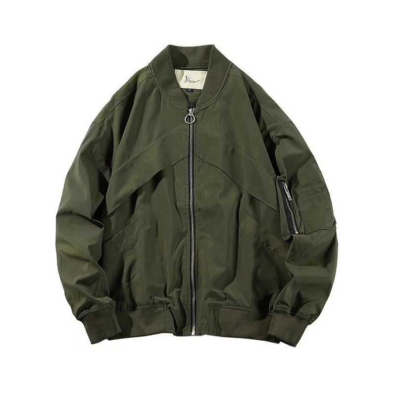 Maden Casual Men’s Jackets Green Military Flight Bomber Tank Coat Solid Vintage Coats Monocycle Jacket Collar Men Clothing