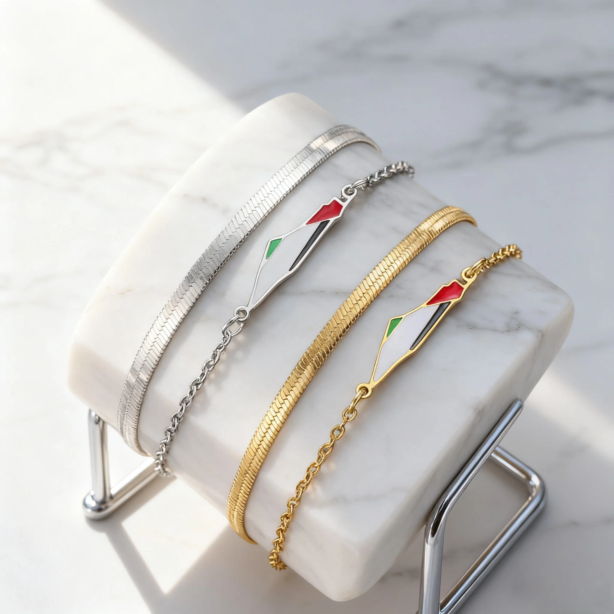 Fashion Nation Israel and Palestine Map Bracelet Drip Oil Craft Double Layer Snake Chain Geographic Bracelet Jewelry Gift