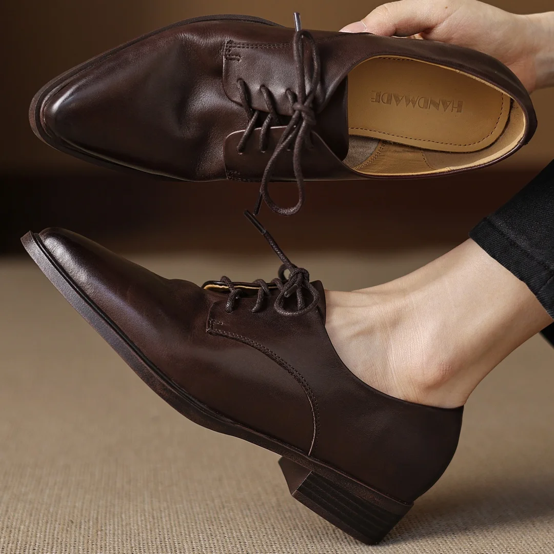 

Женские оксфорды на плоской подошве из коровьей кожи со шнуровкой и острым носком, высококачественные мягкие удобные повседневные женские повседневные туфли на низком каблуке толщиной 3 см