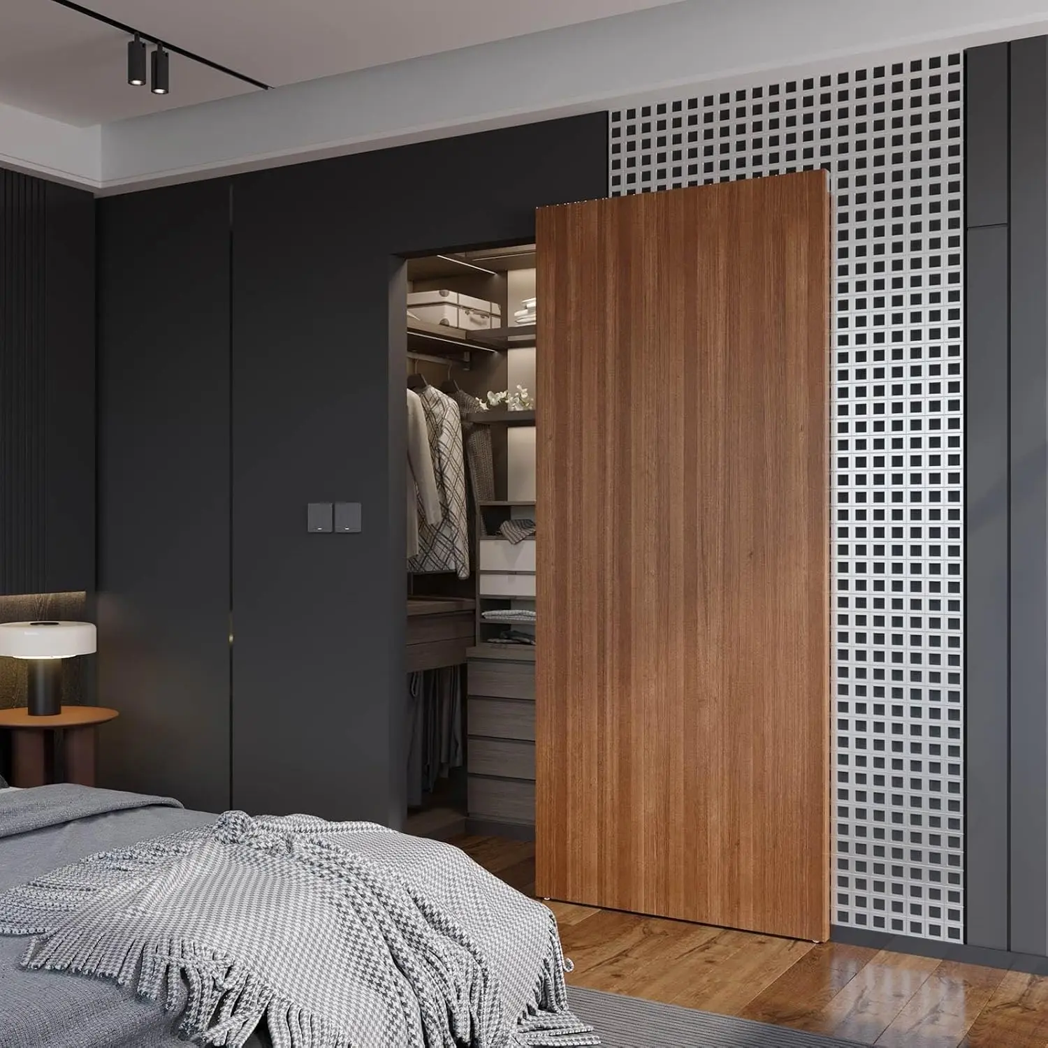 

36-дюймовая фурнитура для скрытых раздвижных дверей сарая с механизмом мягкого закрытия, алюминиевая направляющая, невидимая направляющая для пола, подходящее для открытия MIN