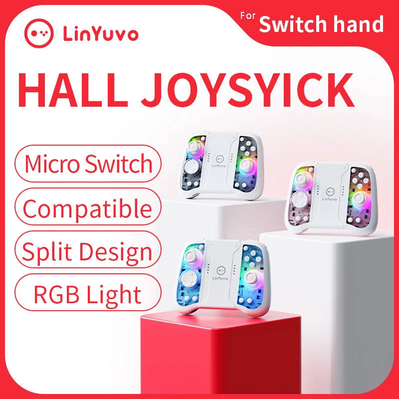 

Беспроводной геймпад LInYuvo для Switch с датчиками Холла и RGB-подсветкой, поддержкой программирования и двойной вибрацией, аккумулятор большой емкости
