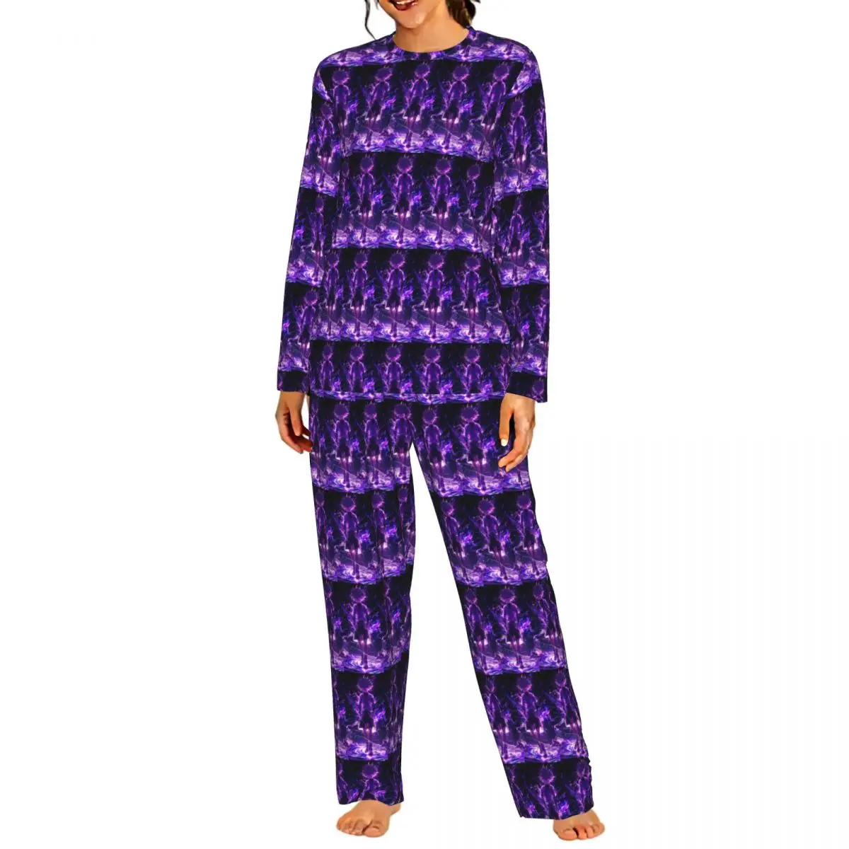 HXH Anime Killua Zoldyck Hunter X Hunter Round Neck Long Sleeves Nightdress for Sleepshirts Women Soft Pajama Set Long Pants