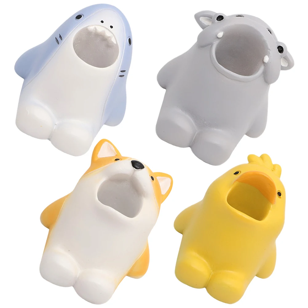 

4Pcs Desktop Animal Toothbrush Holder Resin Pen Stand Pencil Holder Makeup Brush Storage Organizer for Home Office
