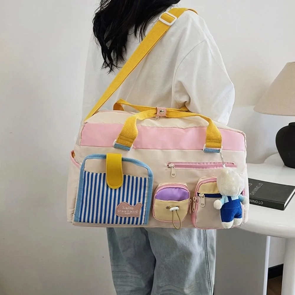 

Oxford Travel Duffel Bag Foldable Short Distance Travel Luggage Bag Multi Layered Solid Color Large Capacity Handbag Fitness