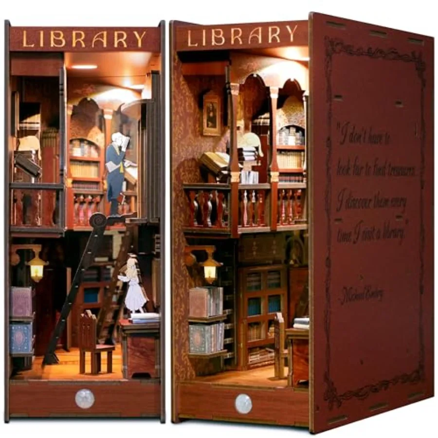 

Миниатюрный книжный уголок DIY: набор для взрослых, 3D деревянный пазл, подставка для книг, вставка для книжной полки, диорама, декор для любителей книг