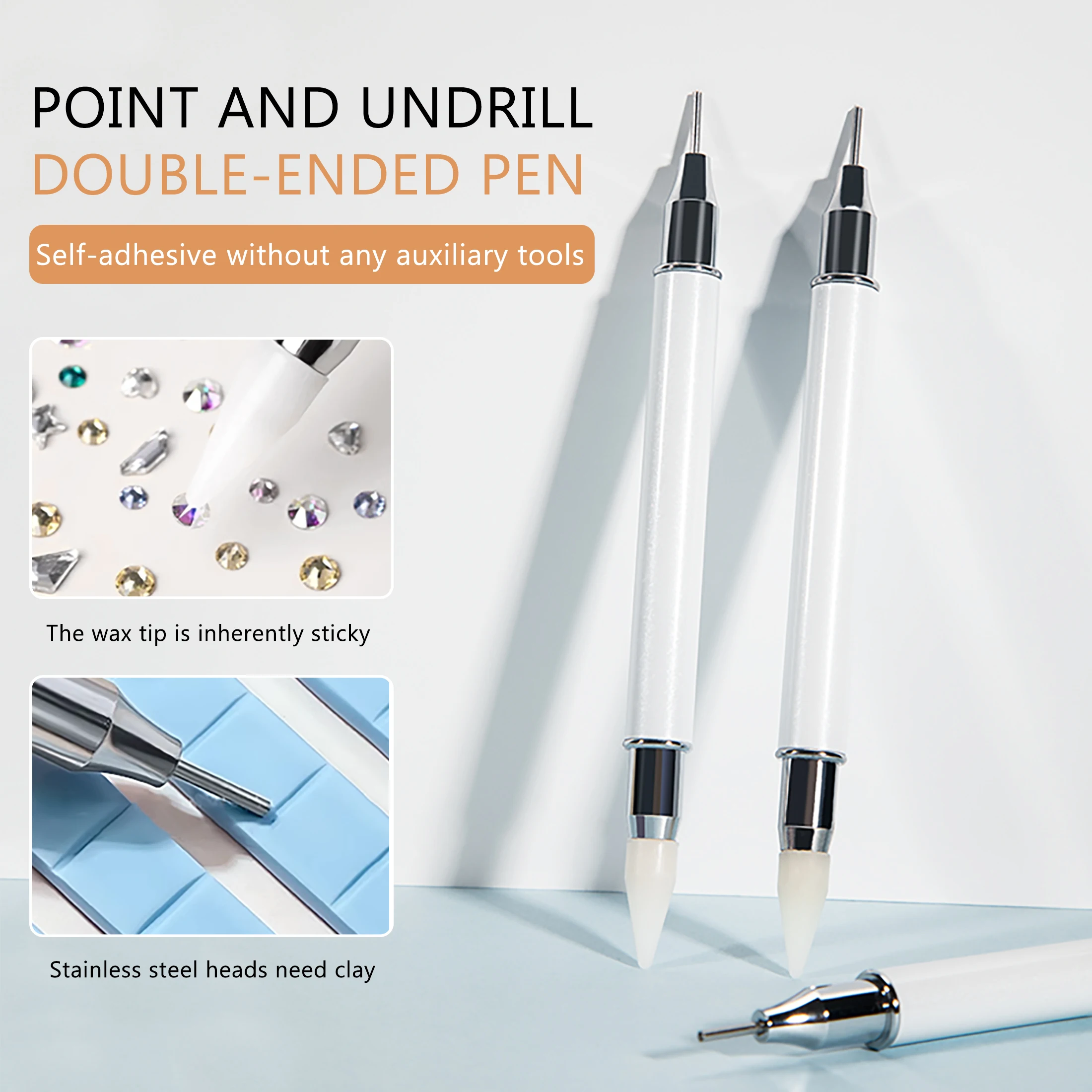 ปากกาหัวพลอยเทียมแบบหยิบได้สองหัวเครื่องมือพ่นสีติดด้วยตนเองเครื่องมือเจาะปากกาแต่งเล็บซิลิโคนทำเล็บแบบ DIY