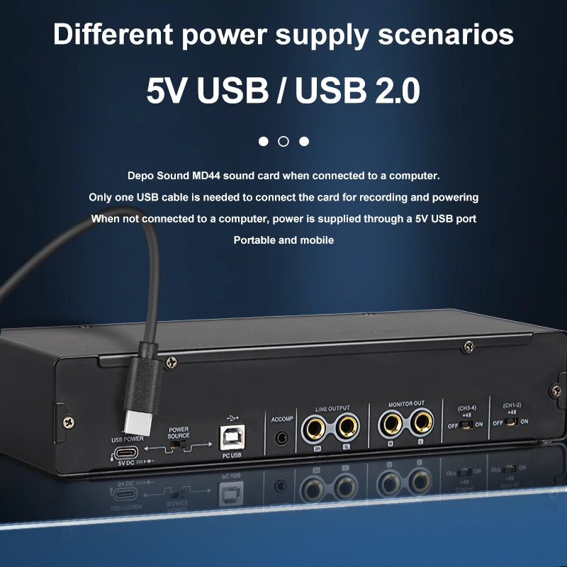 Studio Recording Microphone USB External 48V MD44 24Bit 192KHz Audio Interface 4 Input Output Sound Card Mixer