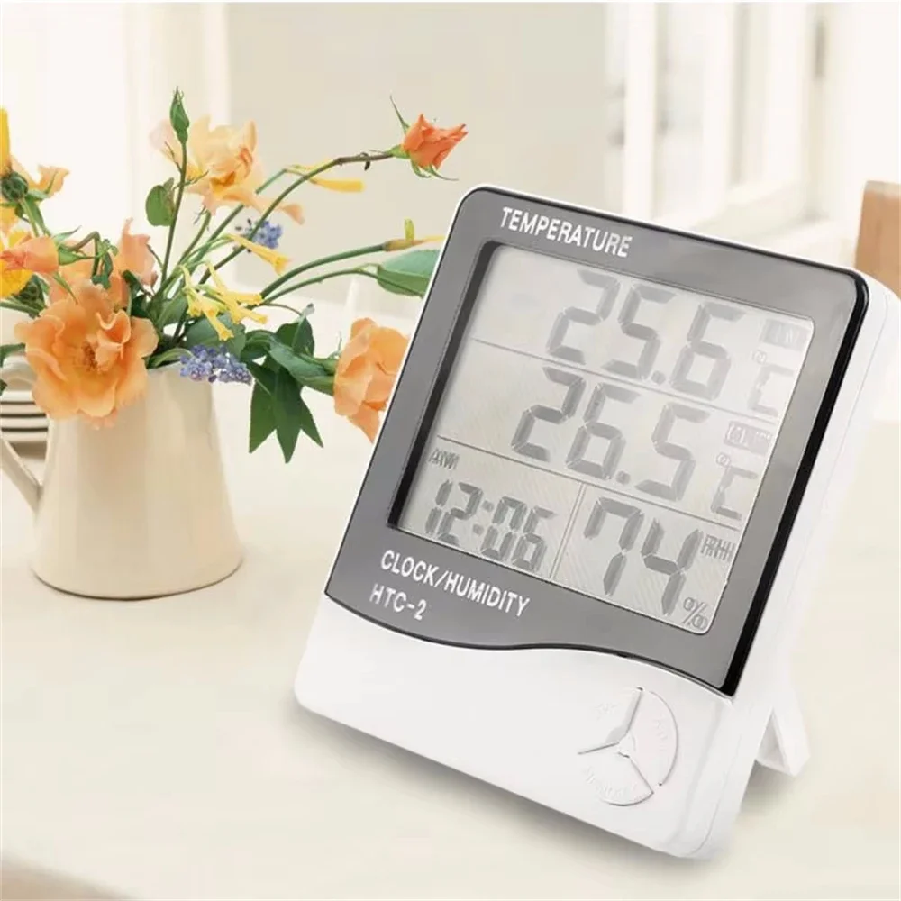 HTC-1 HTC-2 LCD Electronic Digital Temperature Humidity Meter Indoor Outdoor Thermometer Hygrometer Weather Station Clock Tools