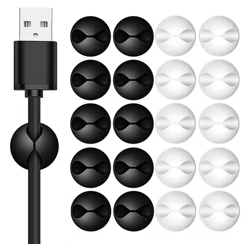 Silicone USB Cable Clip Winder Organizer Round Charger Cord Clip Desk Tidy Management Wire Adhesive Holder Clamp For Home Office