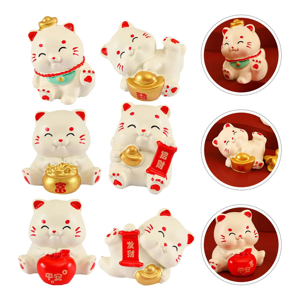 

6 Pcs Cartoon Miniature Lucky Cat Miniatures Fortune Statues Ingots 330X250X200CM Animal Figurine