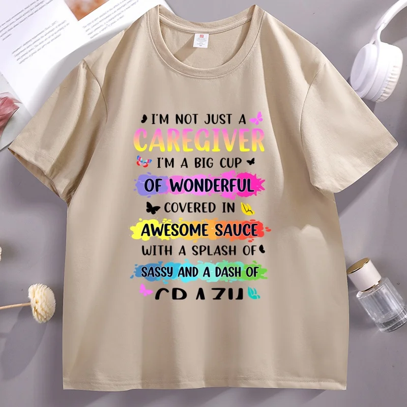 

Caregiver T Shirt Funny Caregivers Awesome Sauce Tee Sassy Crazy T-Shirt Gift for Her Cotton Short Sleeve Round Neck Tees