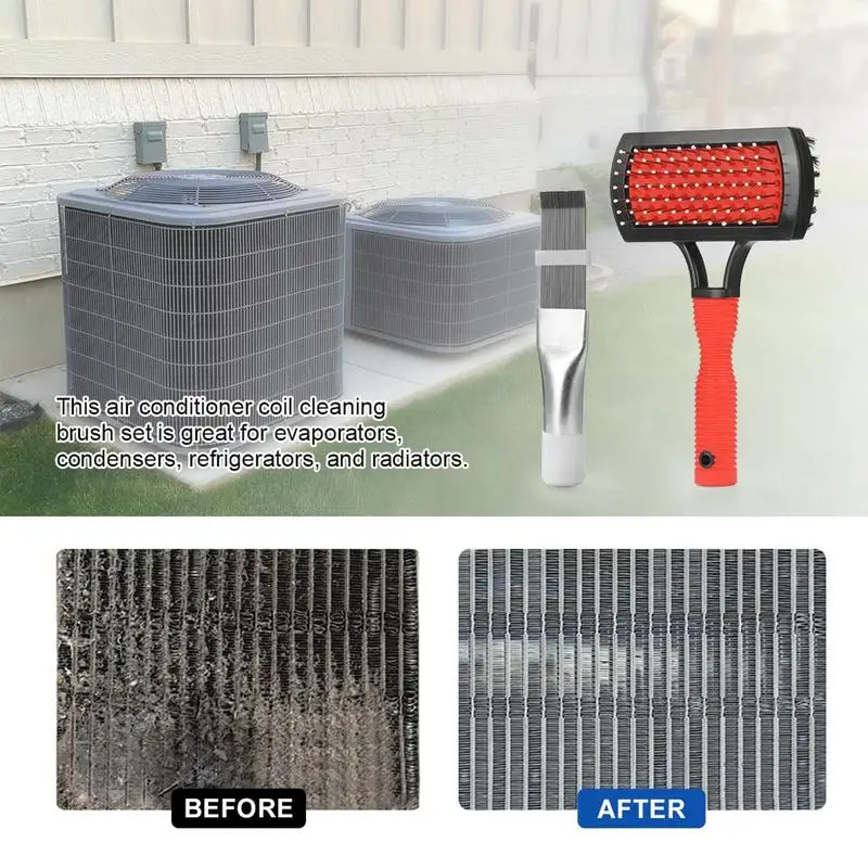 AC Coil Cleaning Brush Double-Sided Evaporator Coil Brush And Fin Brush Air Conditioner Fin Comb Cleaner Kit Radiator Repair