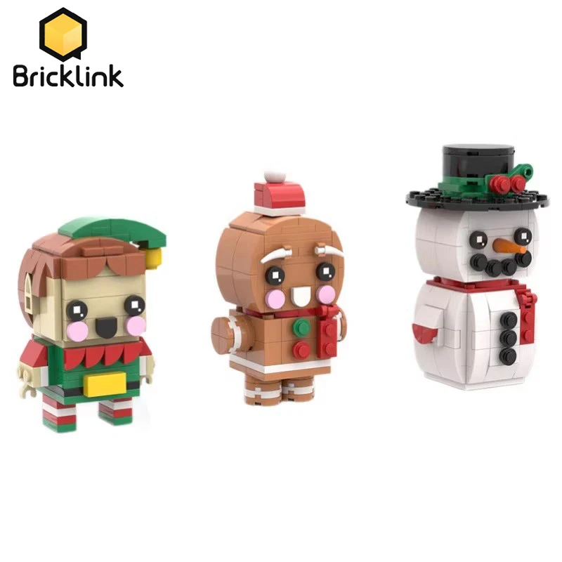 Bricklink MOC Christmas Figures Snowman Gingerbread Man and Elf Bricks Brickheadz Building Blocks Toys Children Christmas Gift