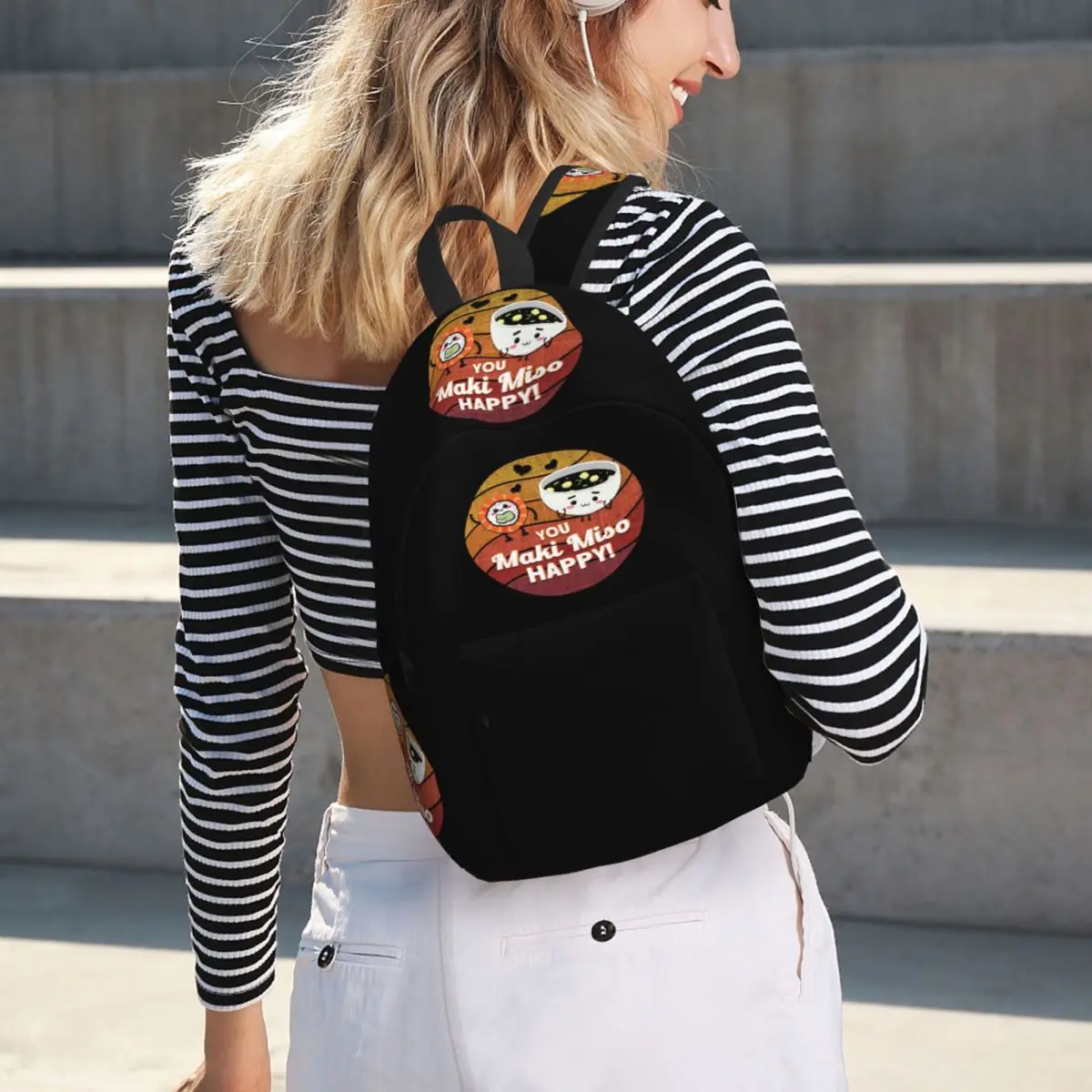 

Japanese Sushi Ramen With You Maki Miso Happy Student Backpack School Bag Hiking Daypack for Boys Girls Bookbag Shoulder Bags