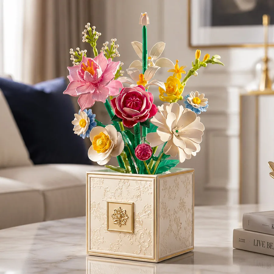 

Flower Bouquet Building Blocks Set Artificial Botanical Flowers DIY Home Desk Decor Mothers Day Valentines Day Birthday Gift