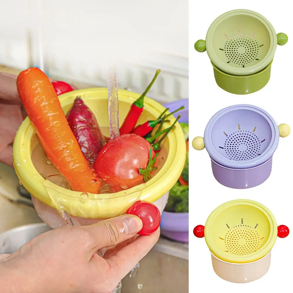 Dopamine Double Layer Drain Basket Stackable Space-saving Fruit Storage Basket Large Capacity Double Ball