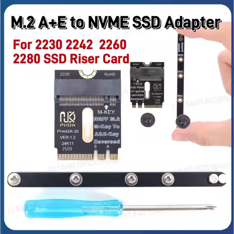 M.2 Key A+E to NVME SSD Adapter M.2 WIFI Interface A/E Key to M Key PCIE 4.0 gen3 X4 for 2230 2242 2260 2280 SSD Riser Card