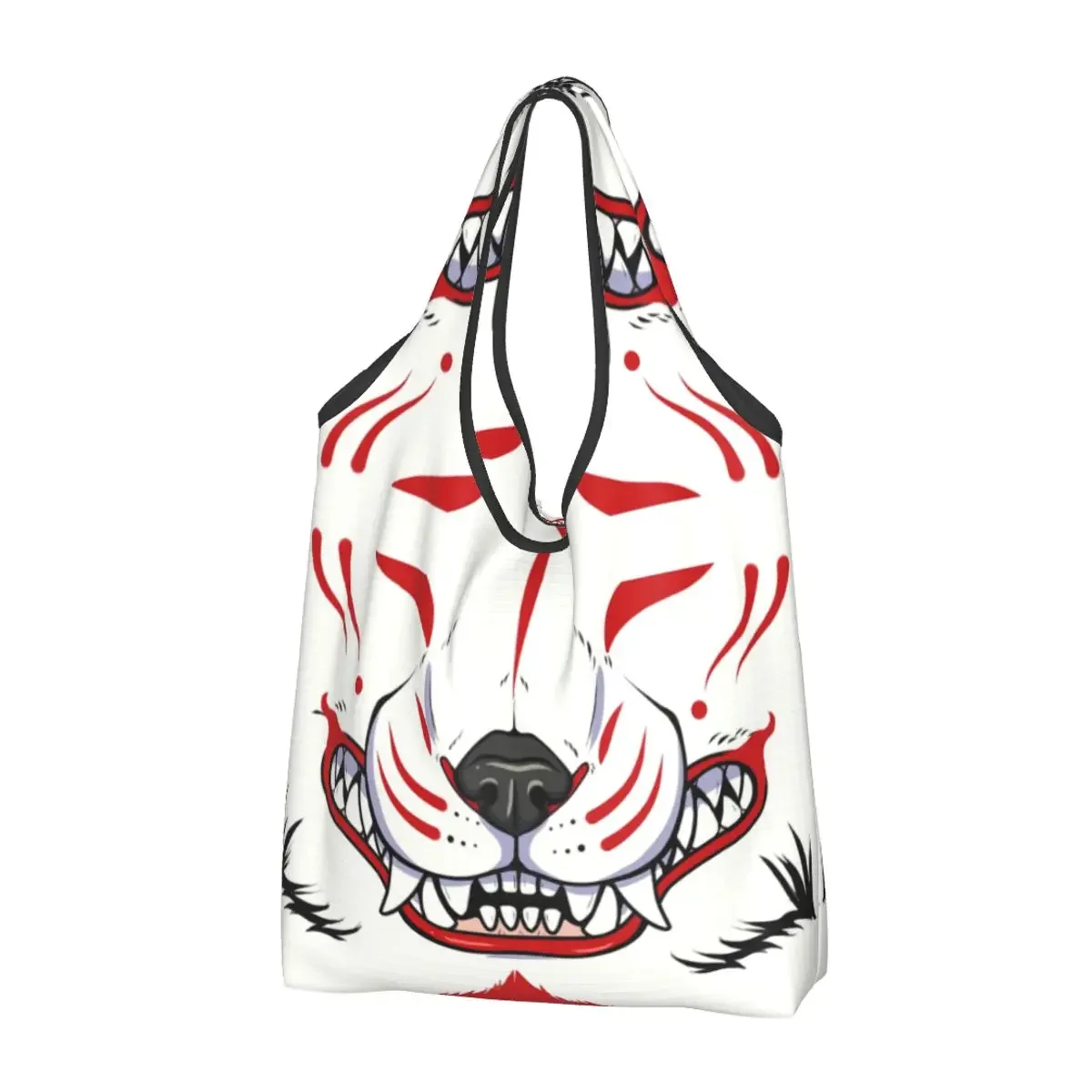 Custom Oni Demon Kitsune Grin Groceries Shopping Bag Shopper Shoulder Tote Bags Big Portable Fox Aunumart Japanese Handbag