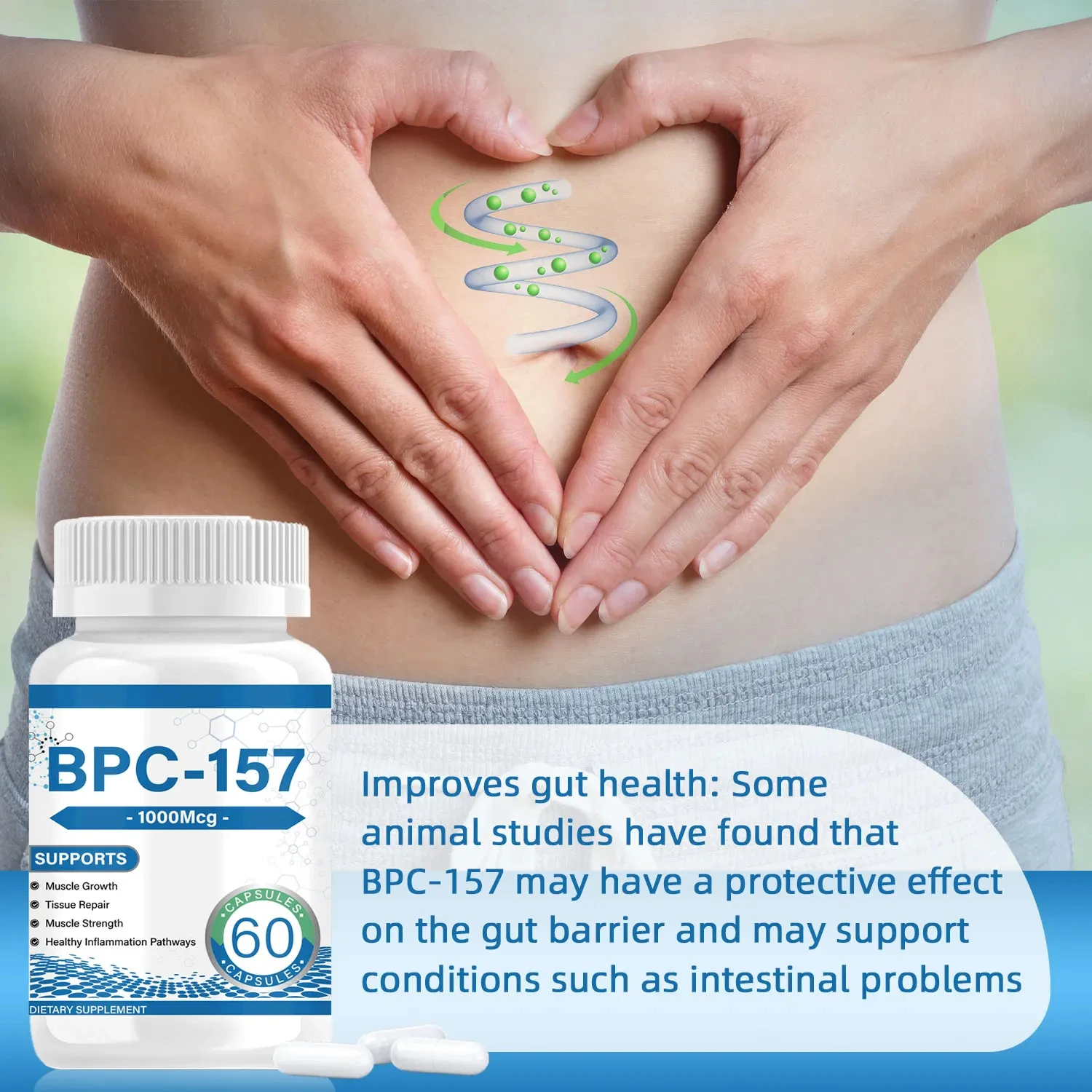 2 Bottles Bpc 157 Peptide Capsules 1000mcg For Faster - New Protective Compound 157, Recovery And Gut Healing, Gluten Free