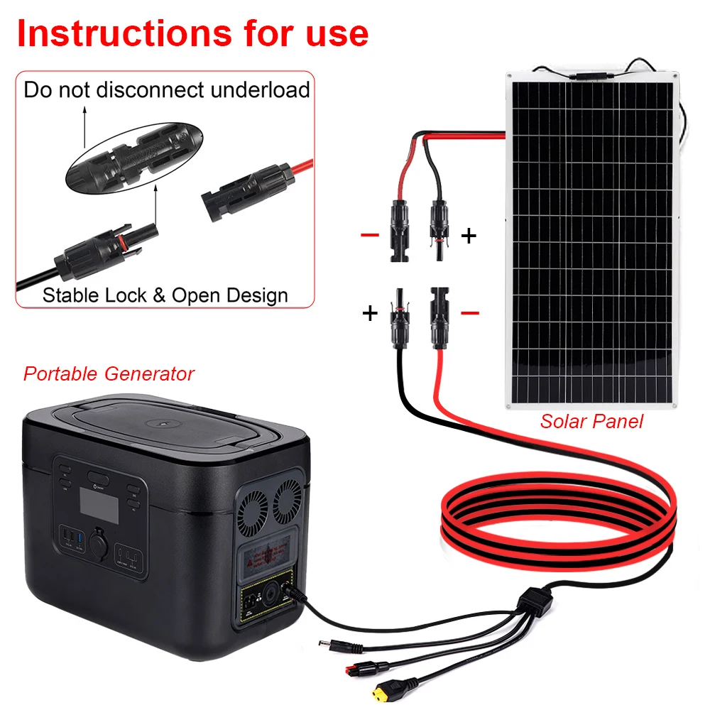 4-in-1 solar panel connector to XT60/DC5521/DC7909 Solar Panel Extension Cable 12AWG Bipolar link silicone tinned copper wire