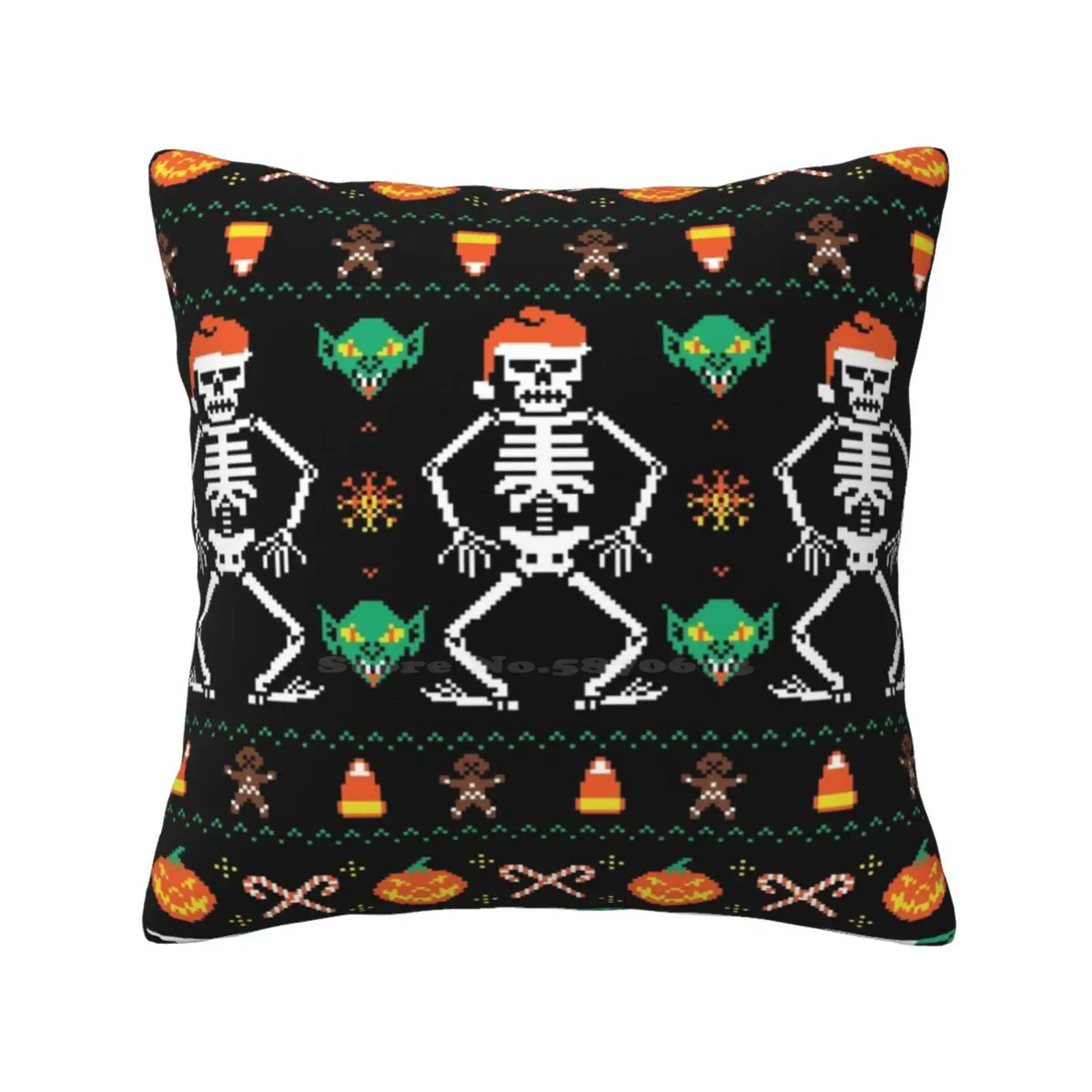 Trick Or Christmas Funny Cute Decor Square Pillowcase Trick Treat Halloween Xmas Holidays Festive Santa Candy Corn Goblins