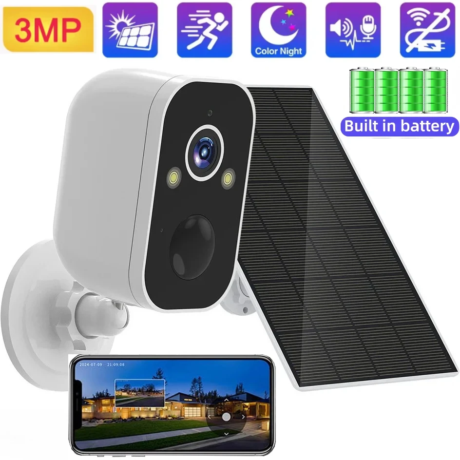 3M كاميرا تعمل بالطاقة الشمسية واي فاي في الهواء الطلق IP66 كاميرا ويب مقاومة للماء كشف الحركة إنذار مراقبة عن بعد بطارية 5200mAh كاميرا أمان لاسلكية #1