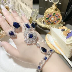 925 Sterling Silver Luxury Jewelry Set for Women Girlfriend Blue Zircon Necklace Bracelet Ring Sets Bridal Accessories Jewelry
