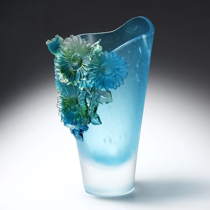 Glazed ornament vase, simple living room glass water raising insert colorful creative glazed sunflower vase