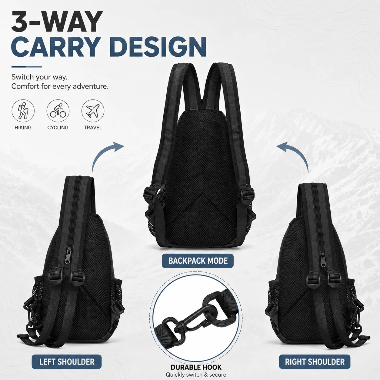Men Outdoor Crossbody Bag Sling Backpack Water Resistant Chest Shoulder Bag With Bottle Pocket For Hiking Cycling Travel