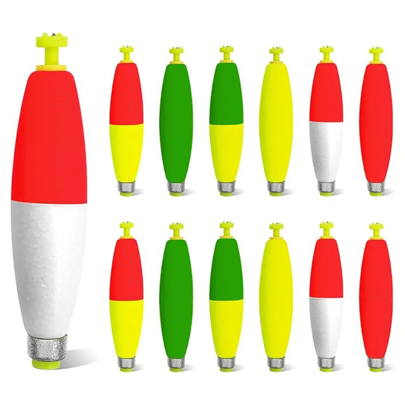 

12pcs Weighted Fishing Bobbers Snap-On Peg Floats EVA Foam Spring Fishing Corks for Crappie Panfish Catfish 1.5in-2in-3in