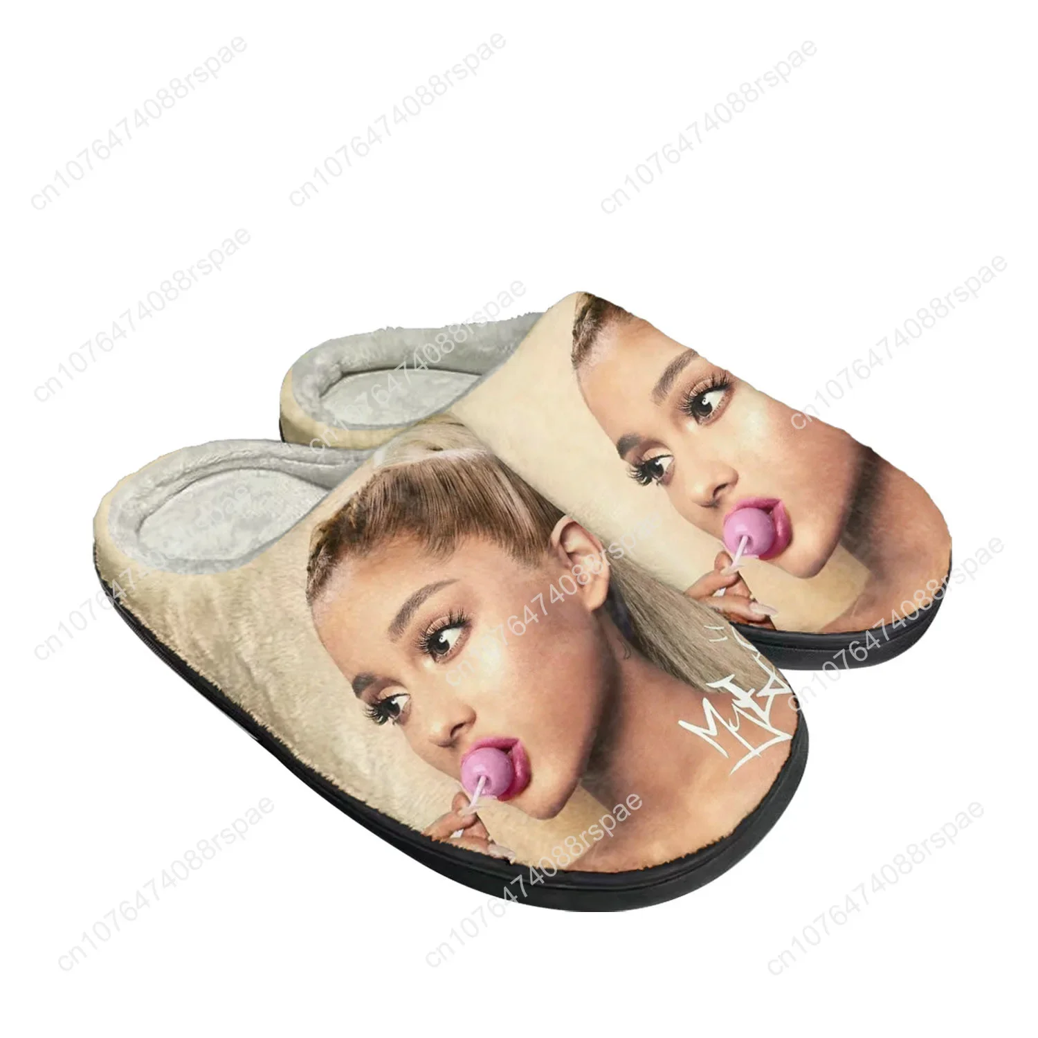 Ariana Grande-Chinelos de pelúcia personalizados para homens e mulheres, chinelos domésticos, sandálias casuais, chinelo térmico, sapato de algodão, cantor, gato, pop, manter aquecido, quarto