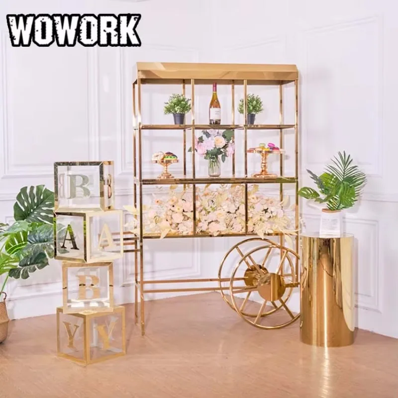 Modern Custom Decorate Design Outdoor Flower Display Candy Metal Desert Cart For Party Decorations