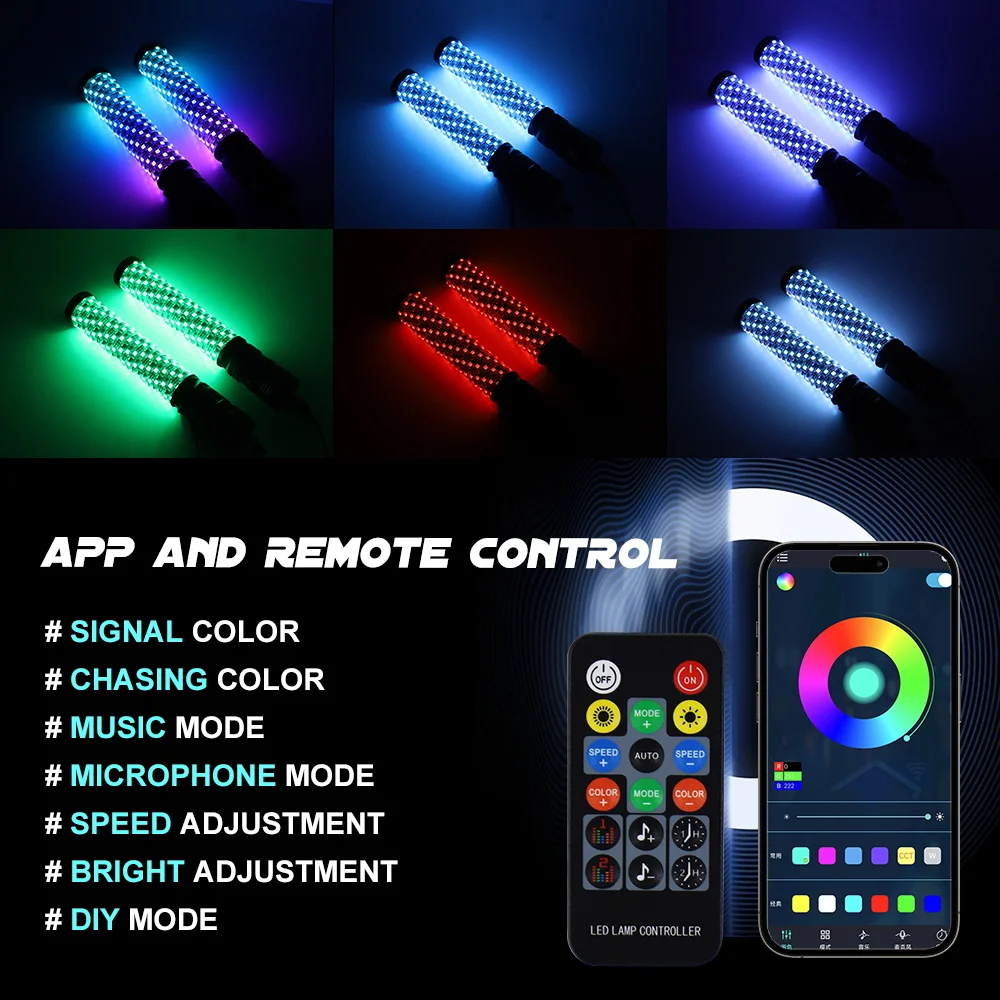 1FT RGB Whip Lights RF Remote Control Spiral Led Chasing Whip Light for Can-Am UTV ATV RZR Off-Road SxS Sand Dune Buggy Trucks