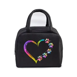 Colour Heart Cat Dog Paw Print Portable Lunch Bag Women Men Kids Food Thermal Box Multi-function Office Bento Insulated Handbag