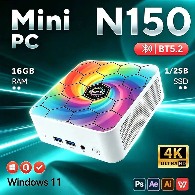 2026 Mini PC Intel N150 Windows 11  Portable Computer Gaming PC 16GB RAM 1TB 2TB SSD Office Study Wifi 6 BT5.2 Gamer PC