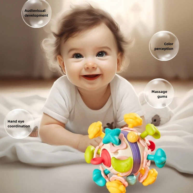 لعبة كرة عضاضة للأطفال من عمر 0 إلى 12 شهرًا، لعبة نشاط إمساك حسية للأطفال، عصا تسنين من السيليكون