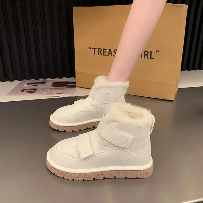 2024 Women Boots Warm Fur Ankle Boots Concise Soild Color Cotton Shoes With Heels Snow Boots Botas Mujer Women's Low Heel Boot