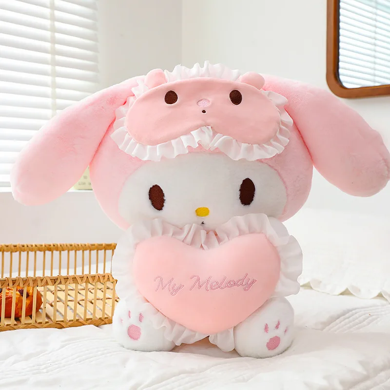 Brand New Cute Kuromi/Melody Eye Mask Love Heart Plush Decorative Pillow Toy Children Doll Girl Doll Birthday Christmas Gift