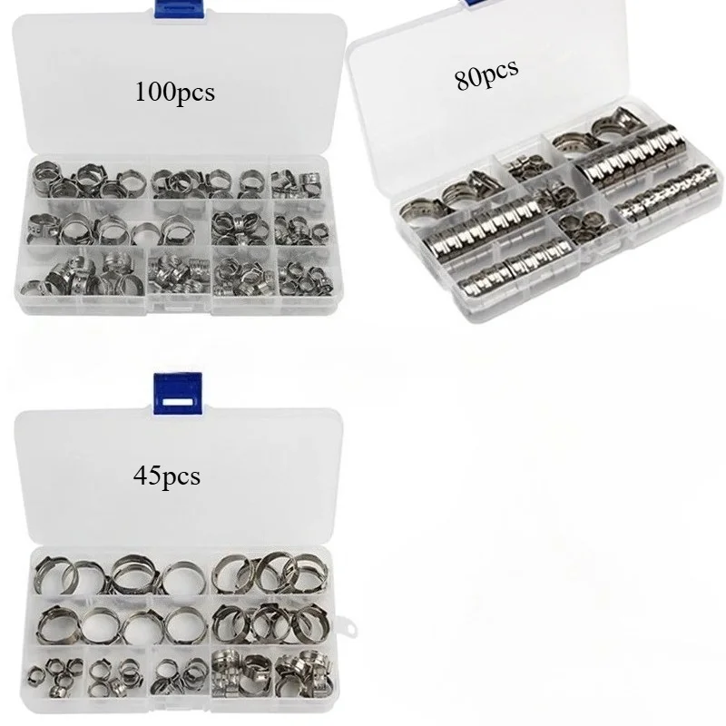 45/80/100pcs Single Ear Hose Clamp 304 Stainless Steel Clamp  For Tubes Cinch Clamp Rings For Sealing Clamps