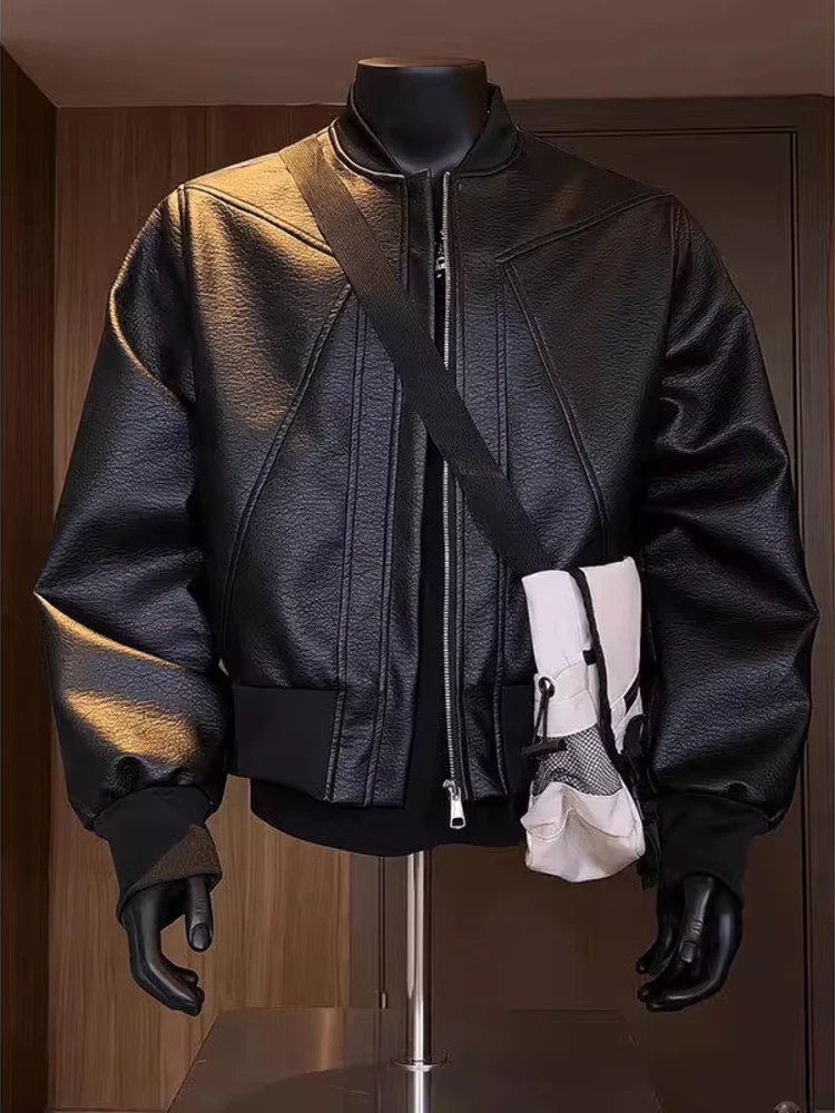 

Мужская байкерская куртка в стиле ретро, осеннее пальто с бейсбольным воротником, ветрозащитное свободное пальто из полиэфирного волокна, длинное пальто свекру, молодежное модное пальто