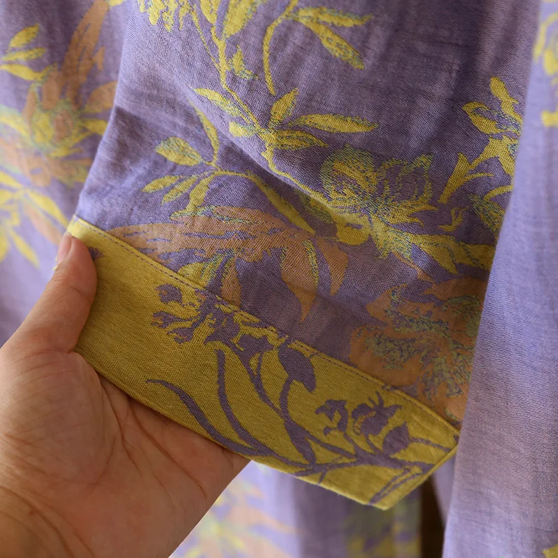 Farbe gewebte Baumwolle Damen lange Hosen Home Kleidung Retro-Stil orange lila Farben 2 Stück Pyjama dünne Frauen Kleidung Set – Detail 11